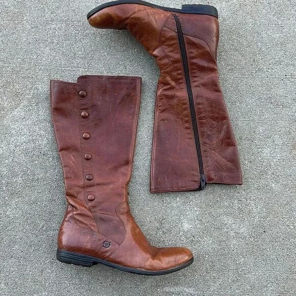 Shoes - Born Sage Riding Boots Brown Button Side Zipper